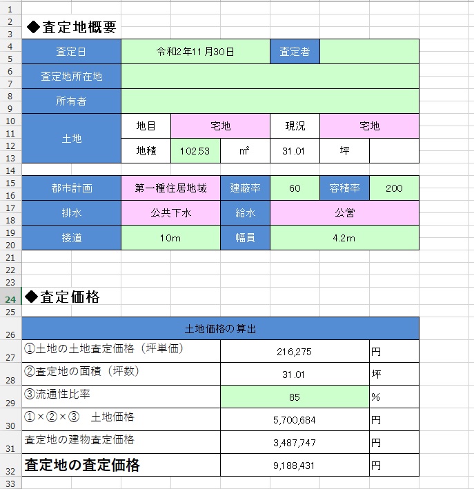 不動産査定書のひな形 不動産うるなび